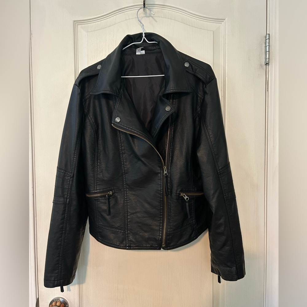 David's Bridal Black Faux Leather Moto Jacket